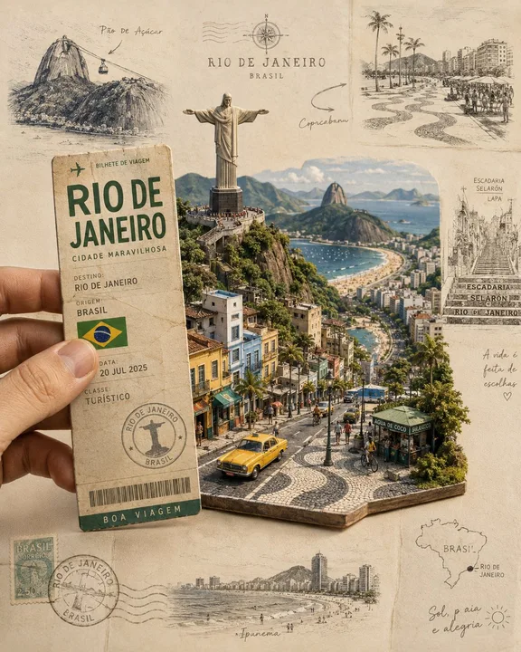 Rio 旅行票据纸雕立体海报