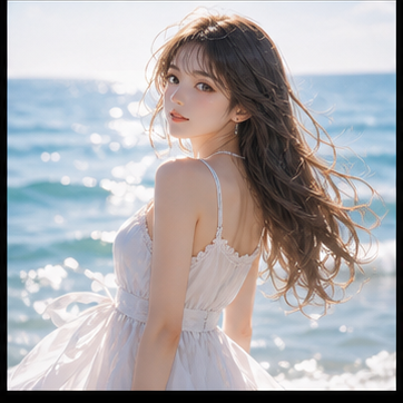 Realistic girl in white dress after conversion
