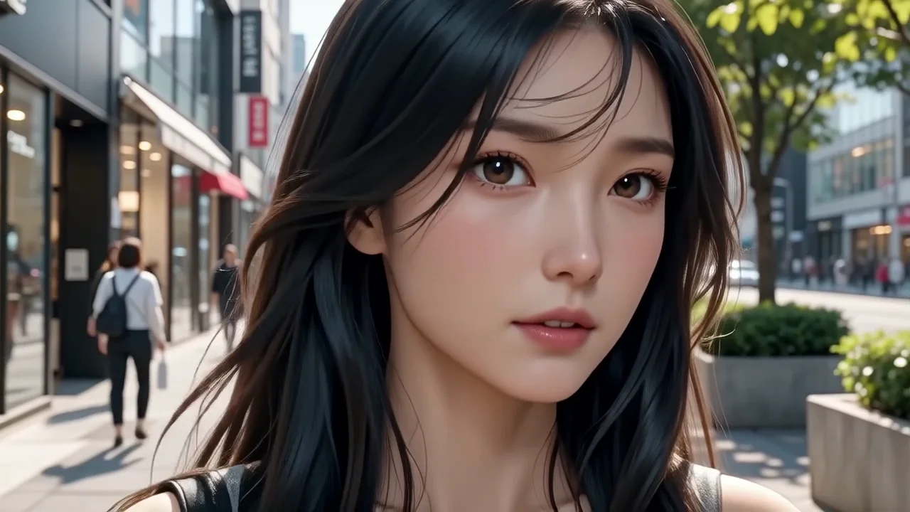 Live-action character blinking and moving in a real street