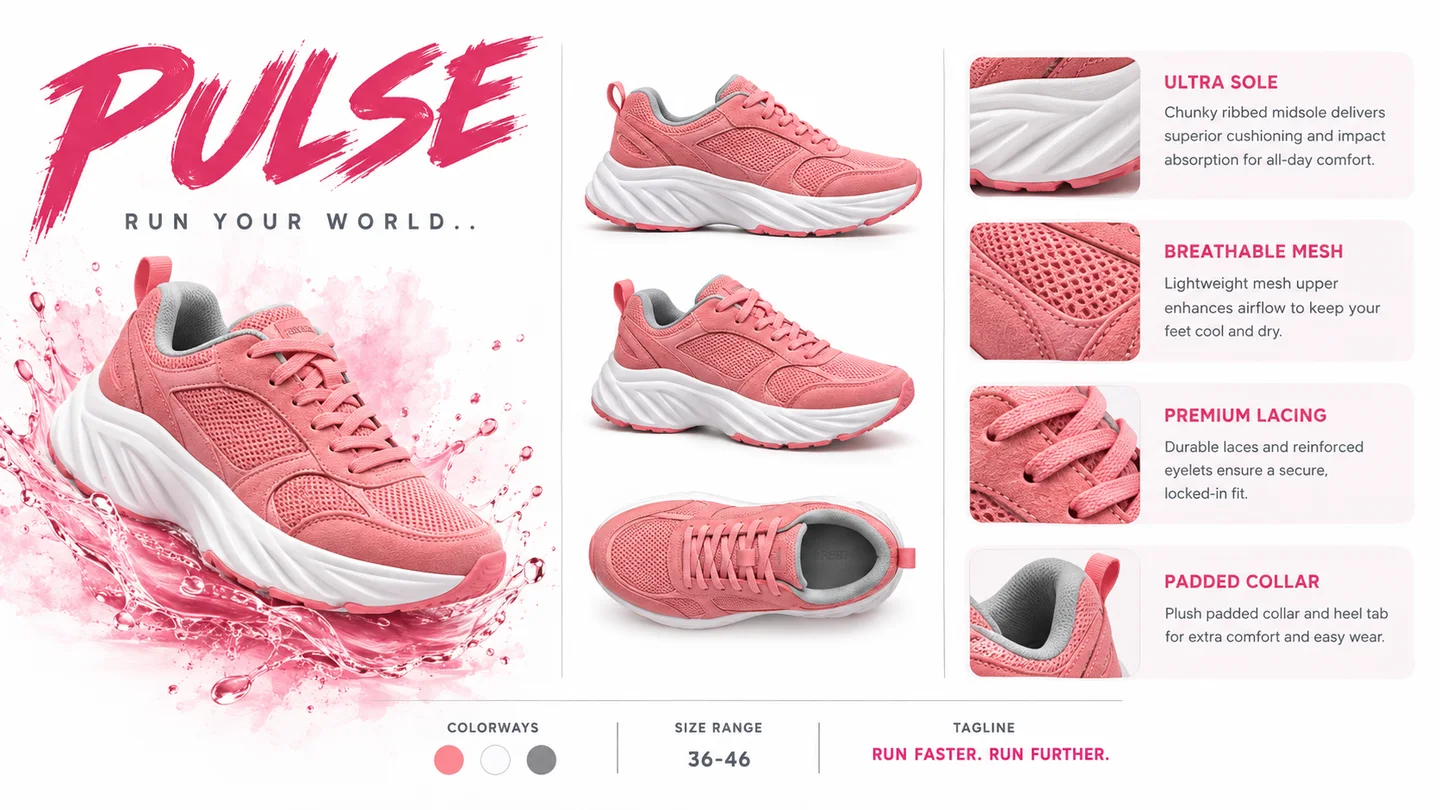 Illustrative sneaker product sheet