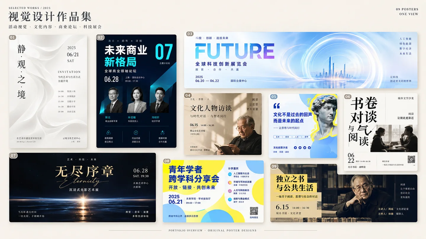 Illustrative collection of event poster designs
