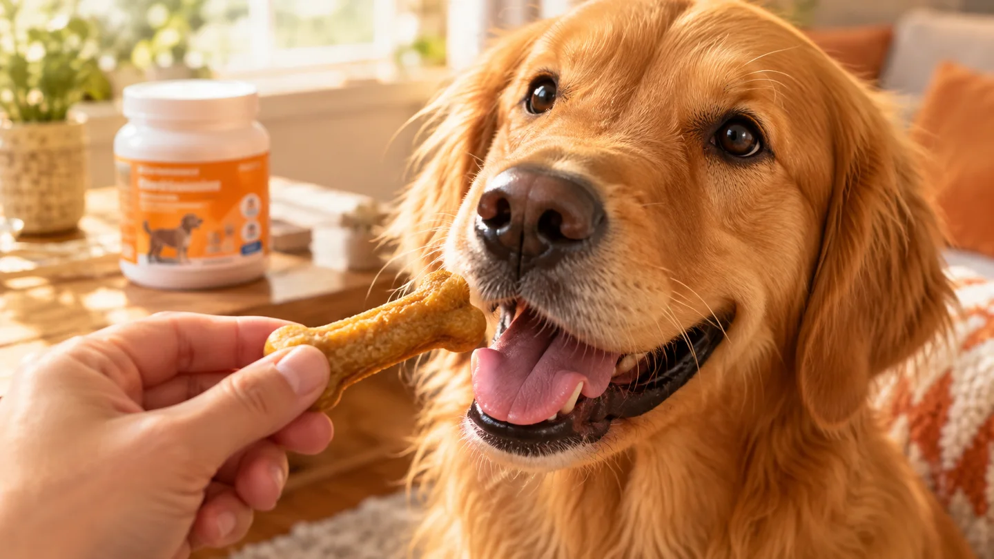 Illustrative pet-product demonstration scene