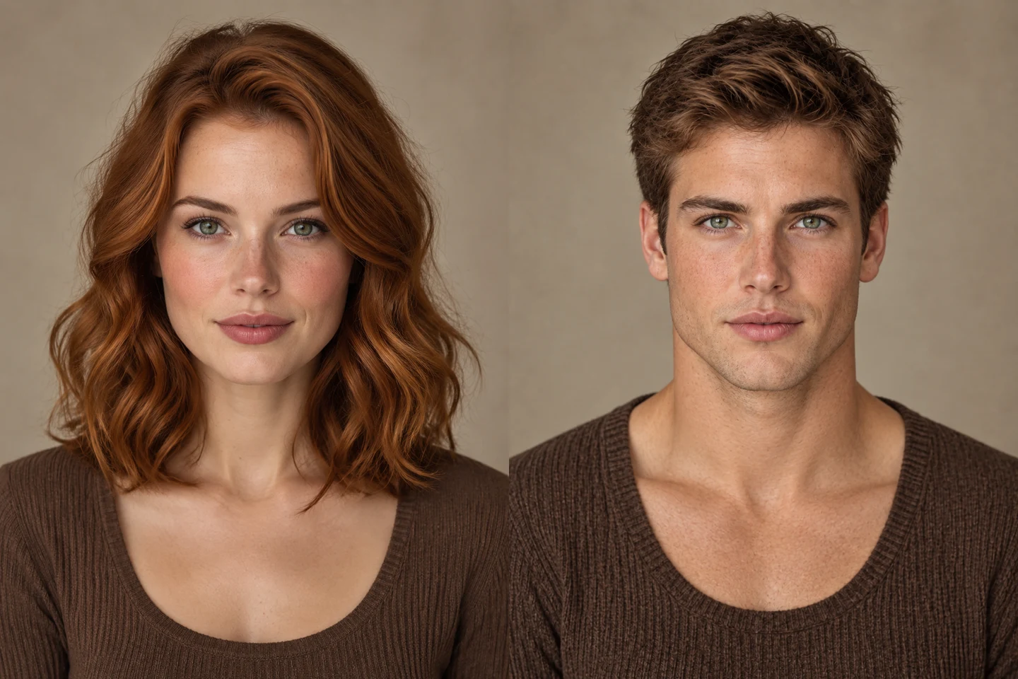 Copper hair, freckles, another perspective: original left, edited right