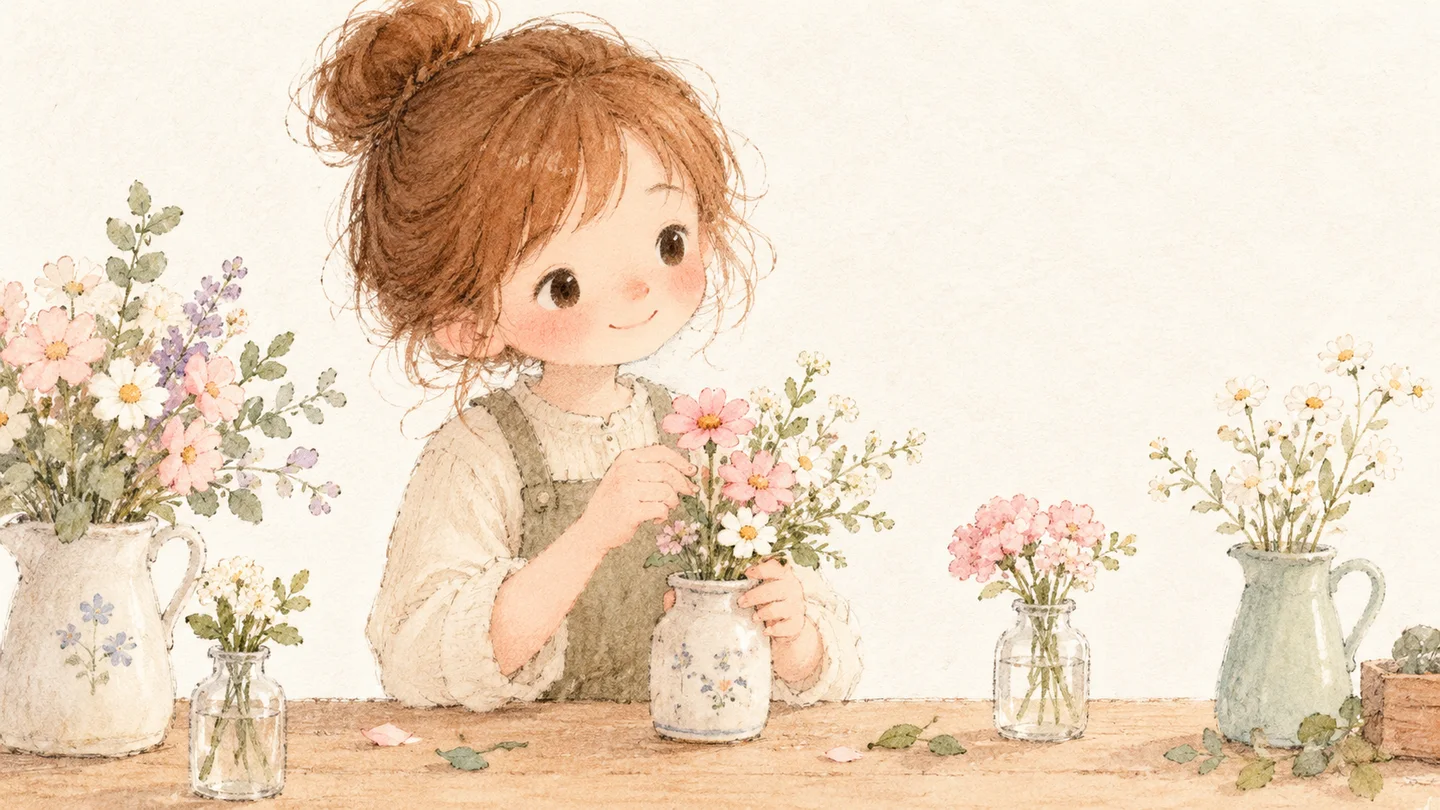 Illustrative flower-shop picture-book scene
