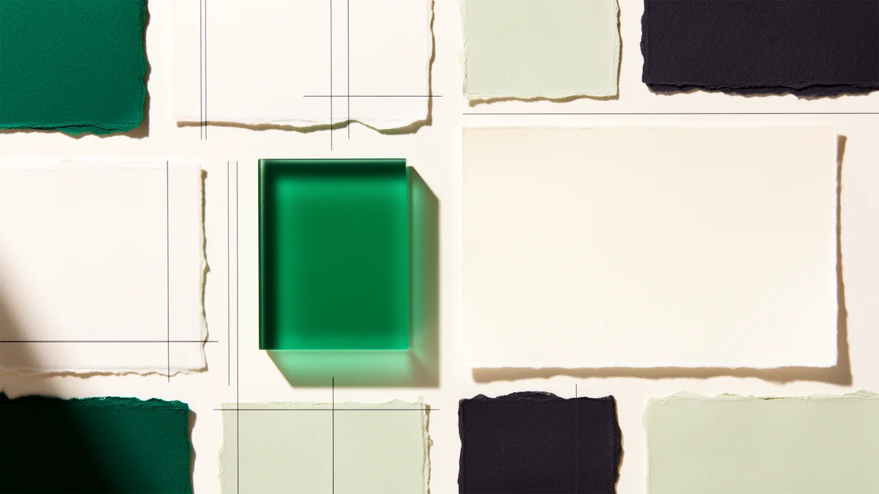 AI-generated airy editorial layout using emerald, cream, and charcoal accents