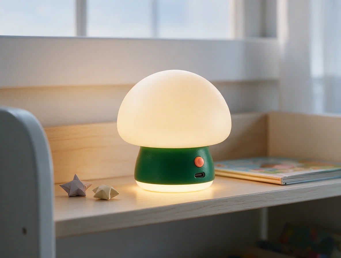 Original Glowbug Lamp campaign product photo concept in a playful bright reading nook