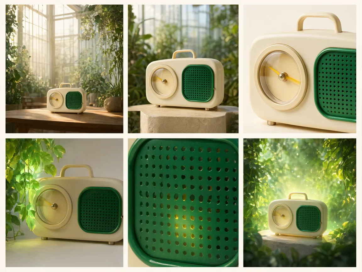 Original six-panel Signal Garden discovery storyboard featuring a compact radio and glowing plants