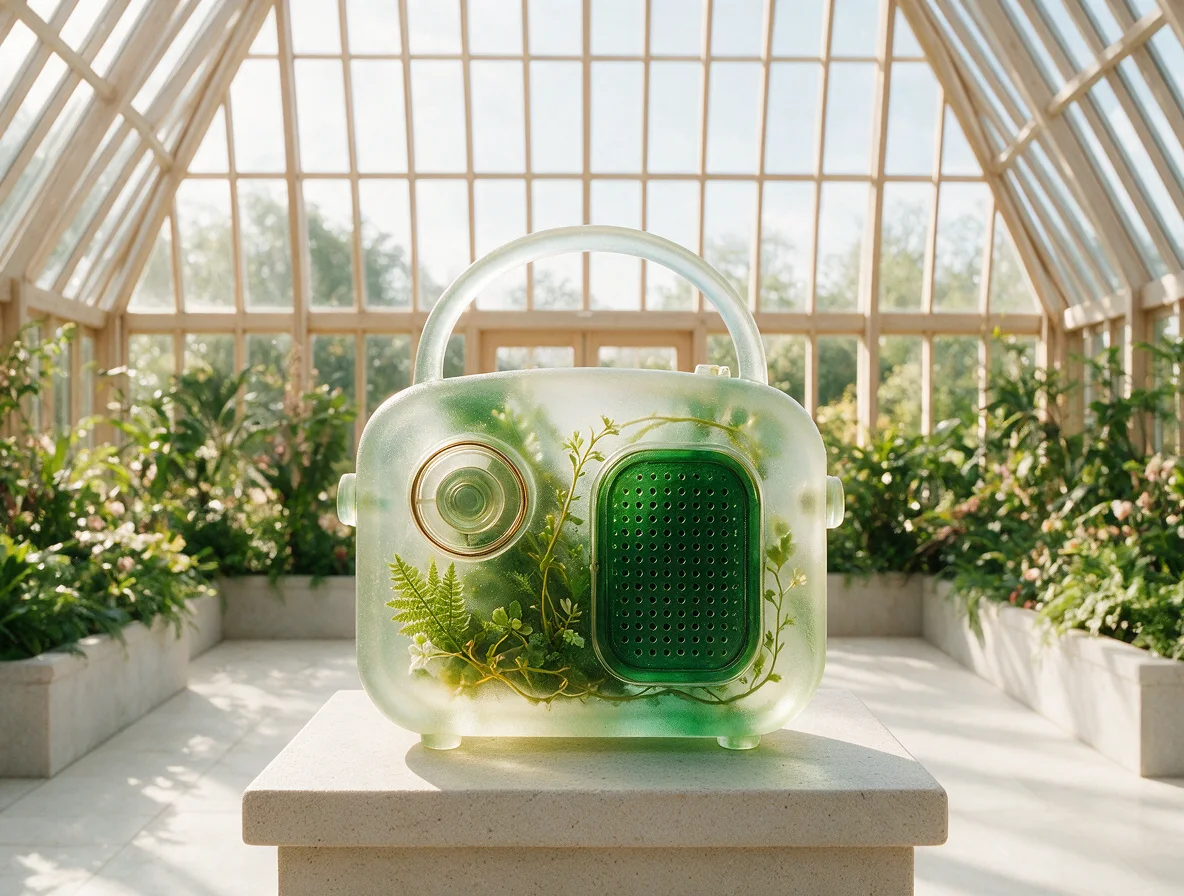Original botanical listening device synthesized from radio material and conservatory references