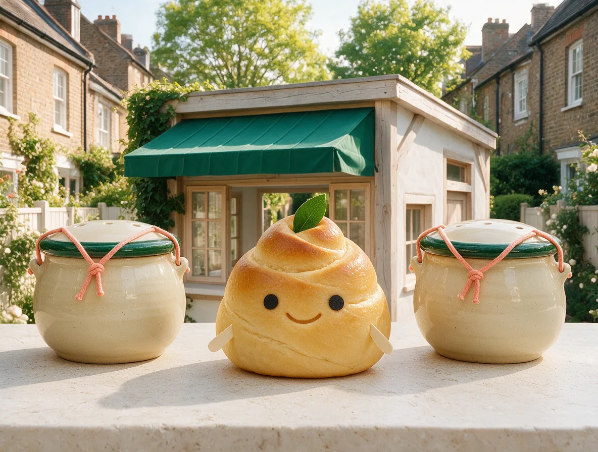 Original tiny bakery campaign synthesized from mascot package material and kiosk references